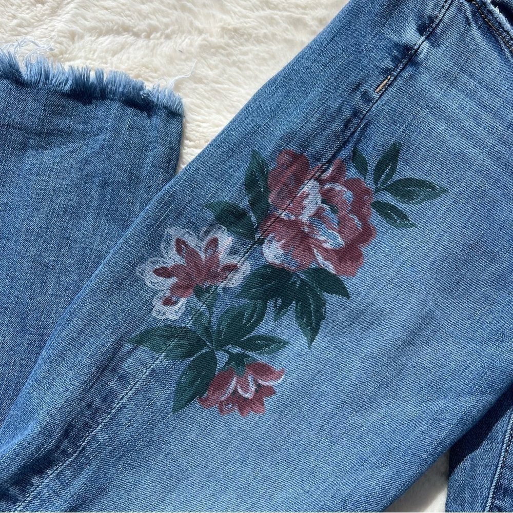 LOFT Floral Skinny Jeans Raw Hem Ankle Denim Size 25 - Picture 8 of 13